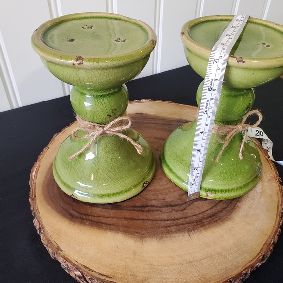 Green Distresses Candle Stick Holders 2 pc. Set - Picture 9 of 11